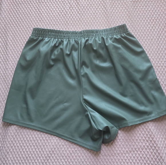 Fabletics, New, Smoke Green Vegan Leather High Waisted Pull-on Shorts, Size 1X - Picture 4 of 9